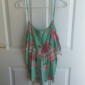 Floral romper, light sea green